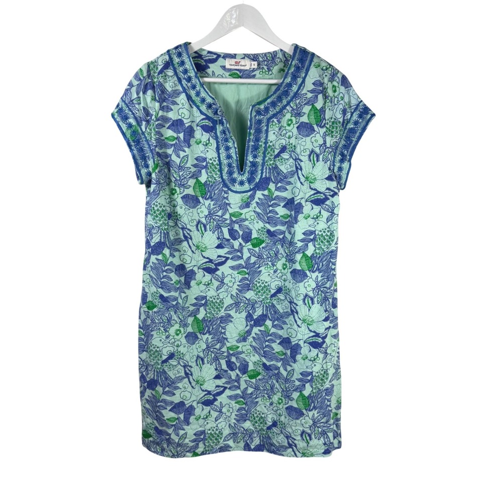 Vineyard Vines Linen Cotton Shift Dress Floral Tunic Dress 12 Preppy Coastal - Picture 2 of 16